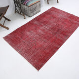 Tapis rouge affligé vintage 195x113cm