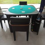 Square table mutlifunction Italian design, signed reversible board for the game, bar legs