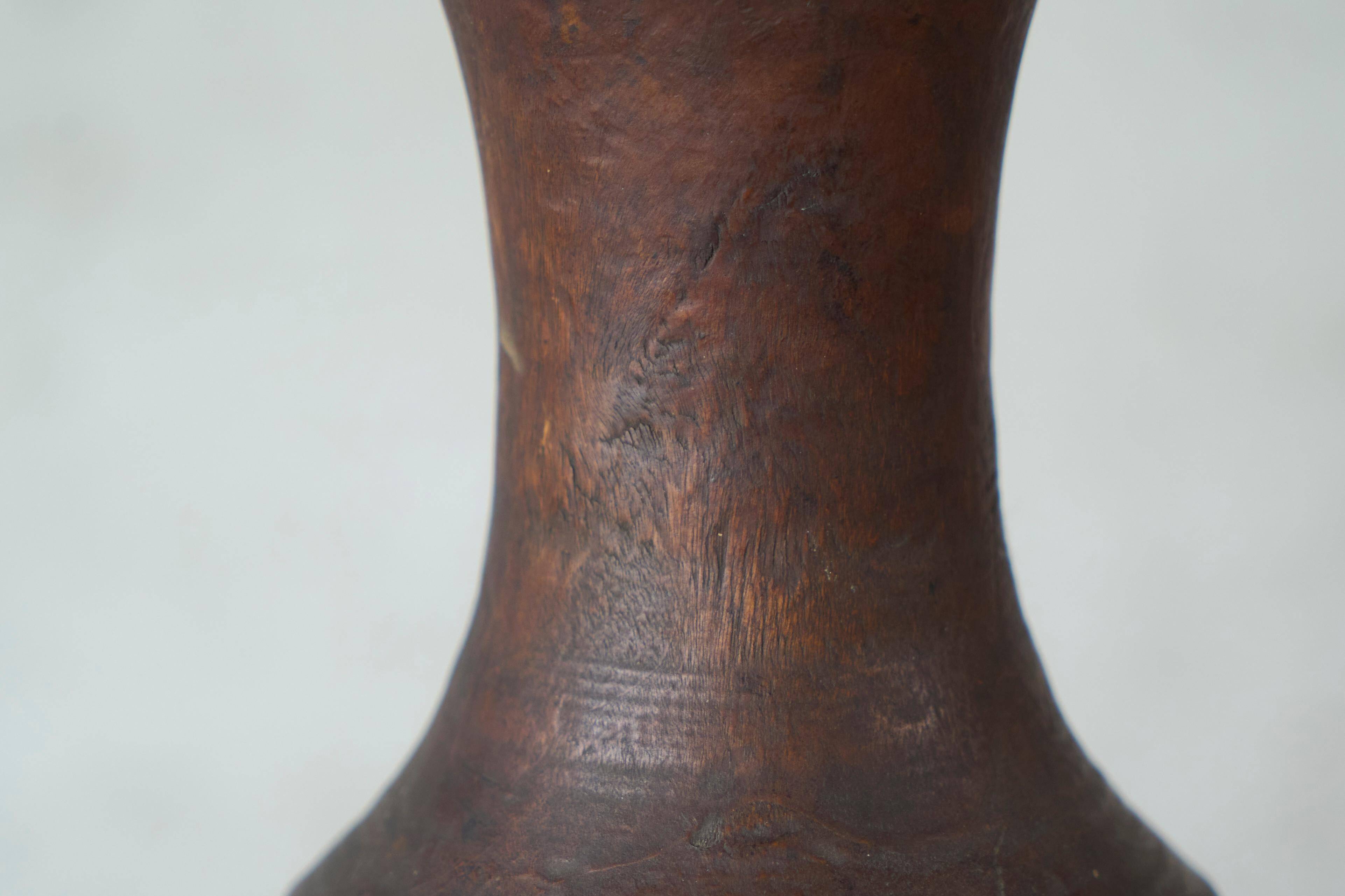 Sculpted wooden vase in Wabi-Sabi style from the 1960s.