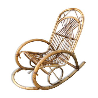Rocking-chair en rotin des années 1960