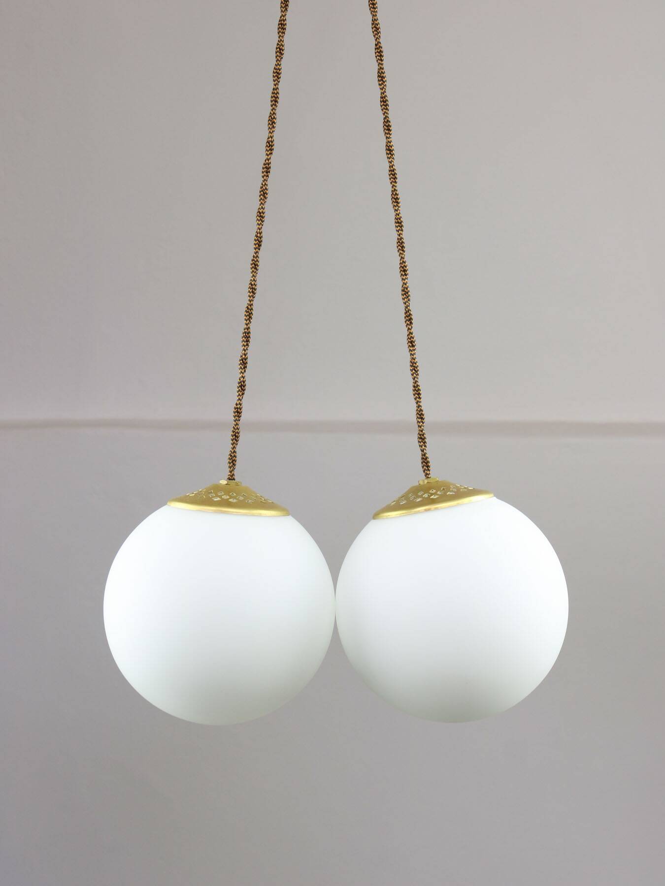 Mid-Century Italian Brass & Opaline Cluster of Lamps