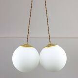 Mid-Century Italian Brass & Opaline Cluster of Lamps