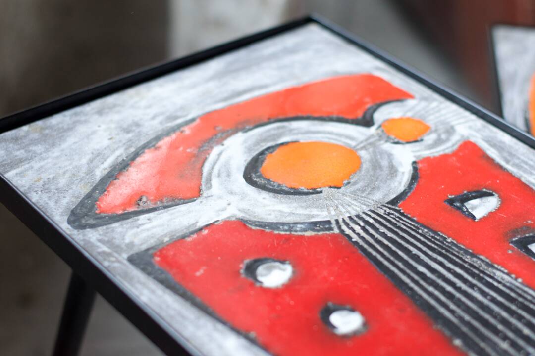 2 nesting varnished ceramic coffee tables - the brothers jean & robert cloutier 1950