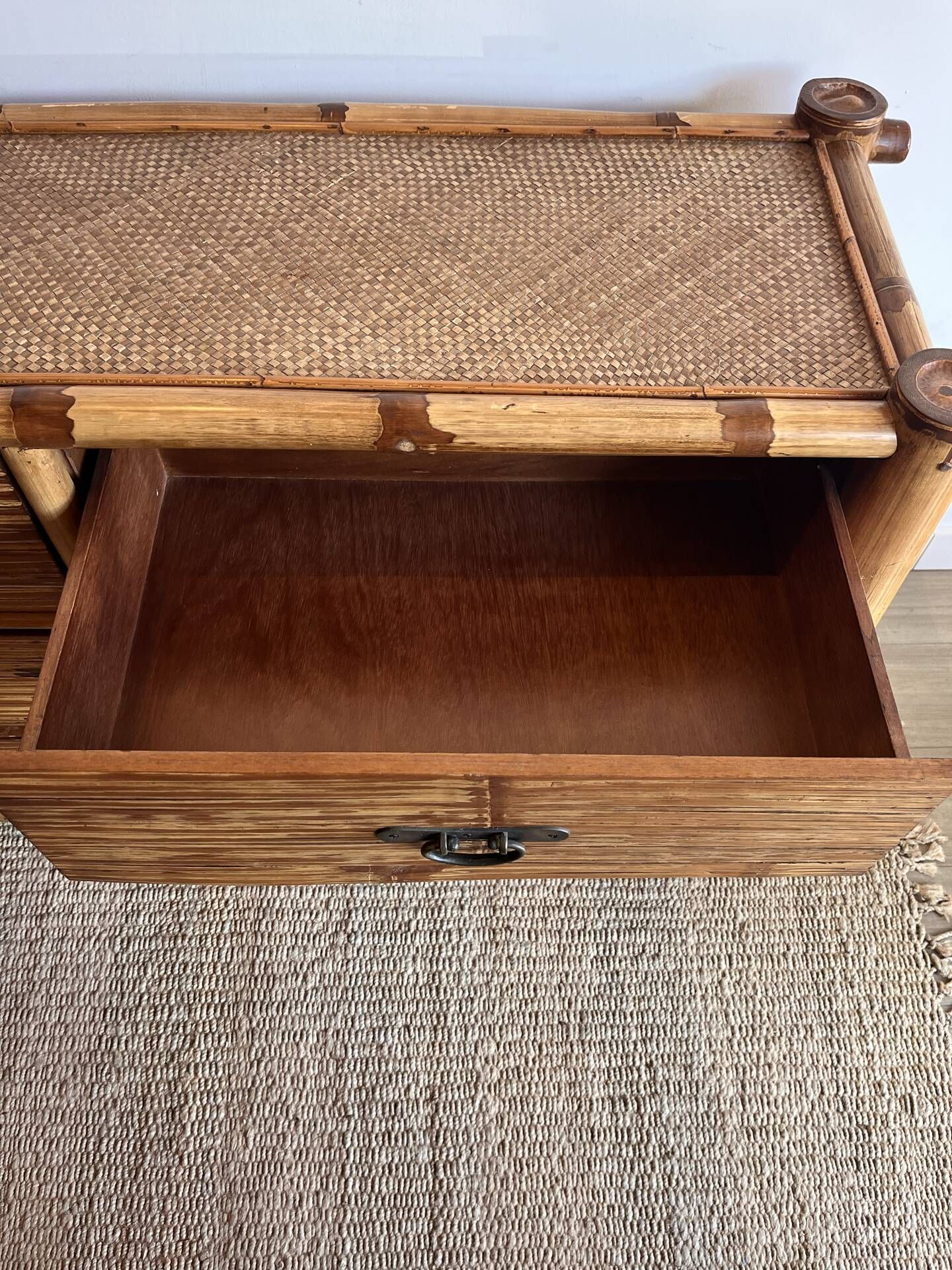Commode sideboard vintage en bambou à 6 tiroirs,