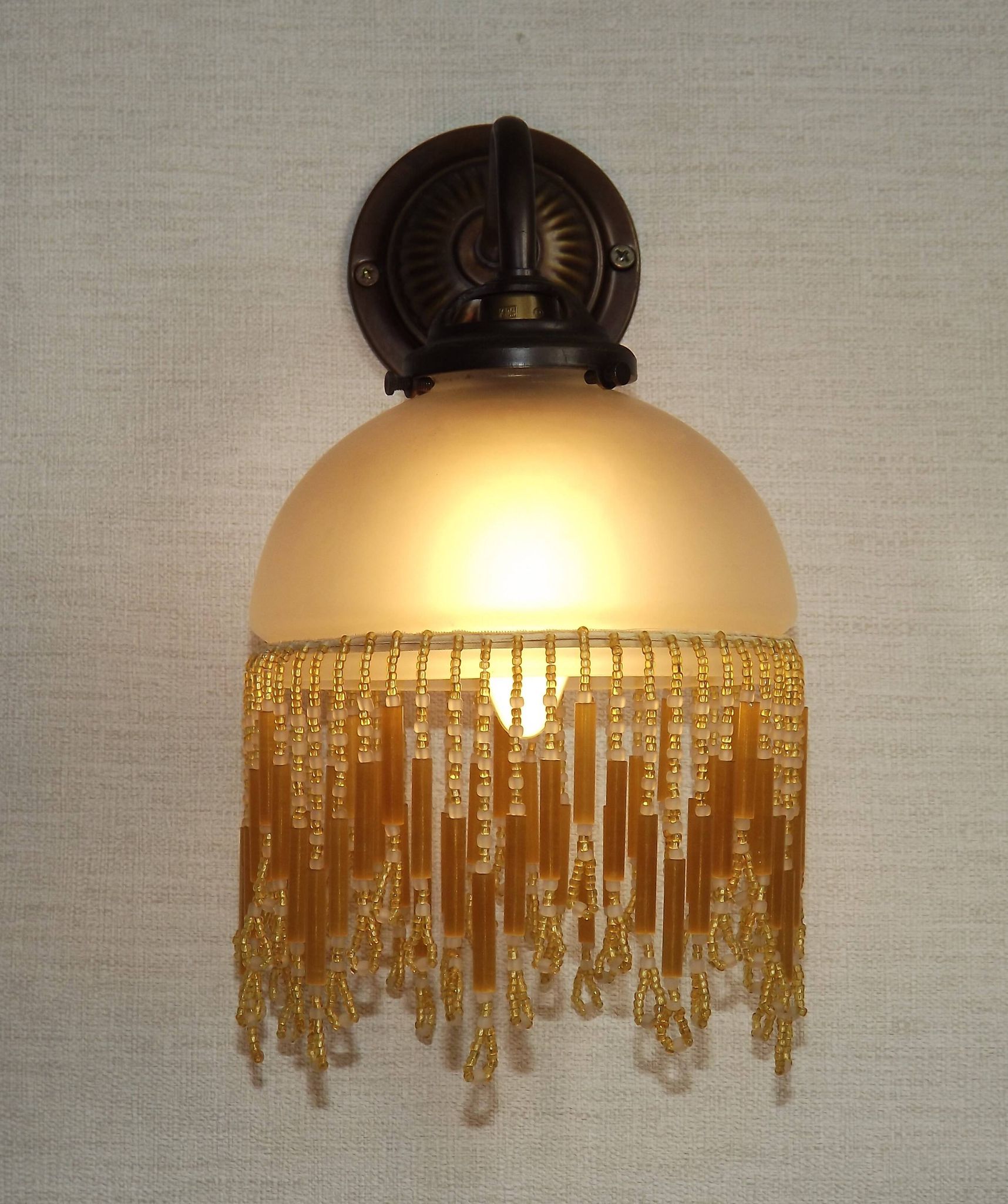 French Vintage Bronze Effect Single Wall Light Opaque Beaded Glass Shade