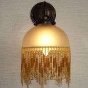 French Vintage Bronze Effect Single Wall Light Opaque Beaded Glass Shade