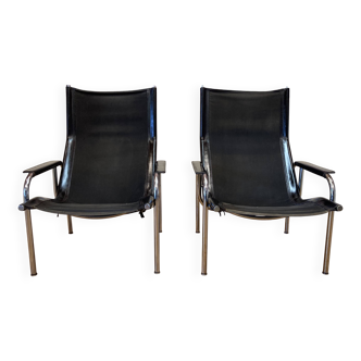 Paire de fauteuils relax inclinable cuir noir design "Hans Eichenberger" 19