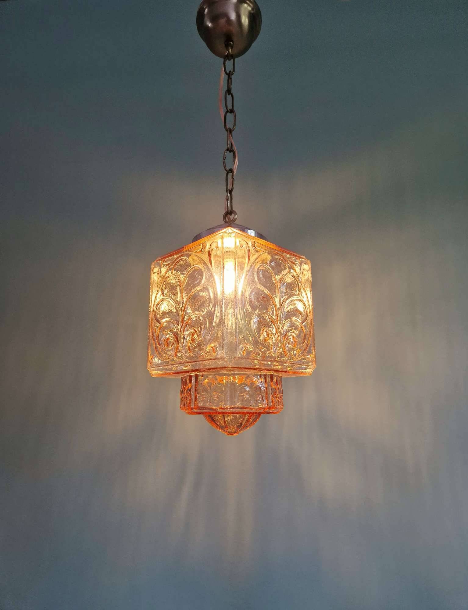 Art Deco pale pink glass pendant light, 1920s-30s