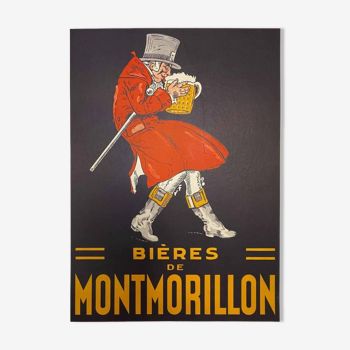 Affiche original bières de montmorillon brasserie 1920 - petit format - on linen