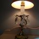 Rococo lamp, chiseled bronze base, fake candle and crystal pendants