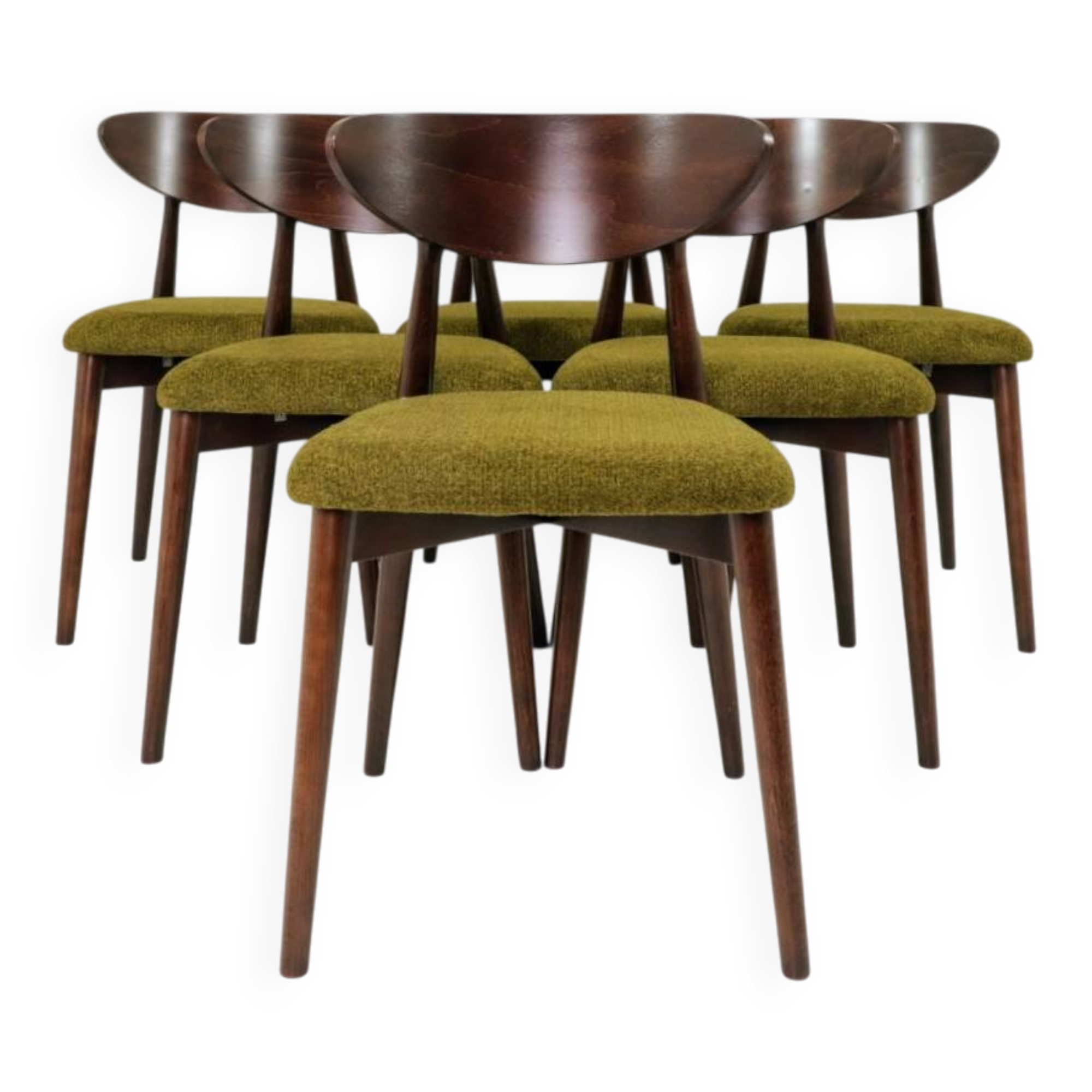 Scandinavian dining chairs set of 10 in sauvage green bouclé.