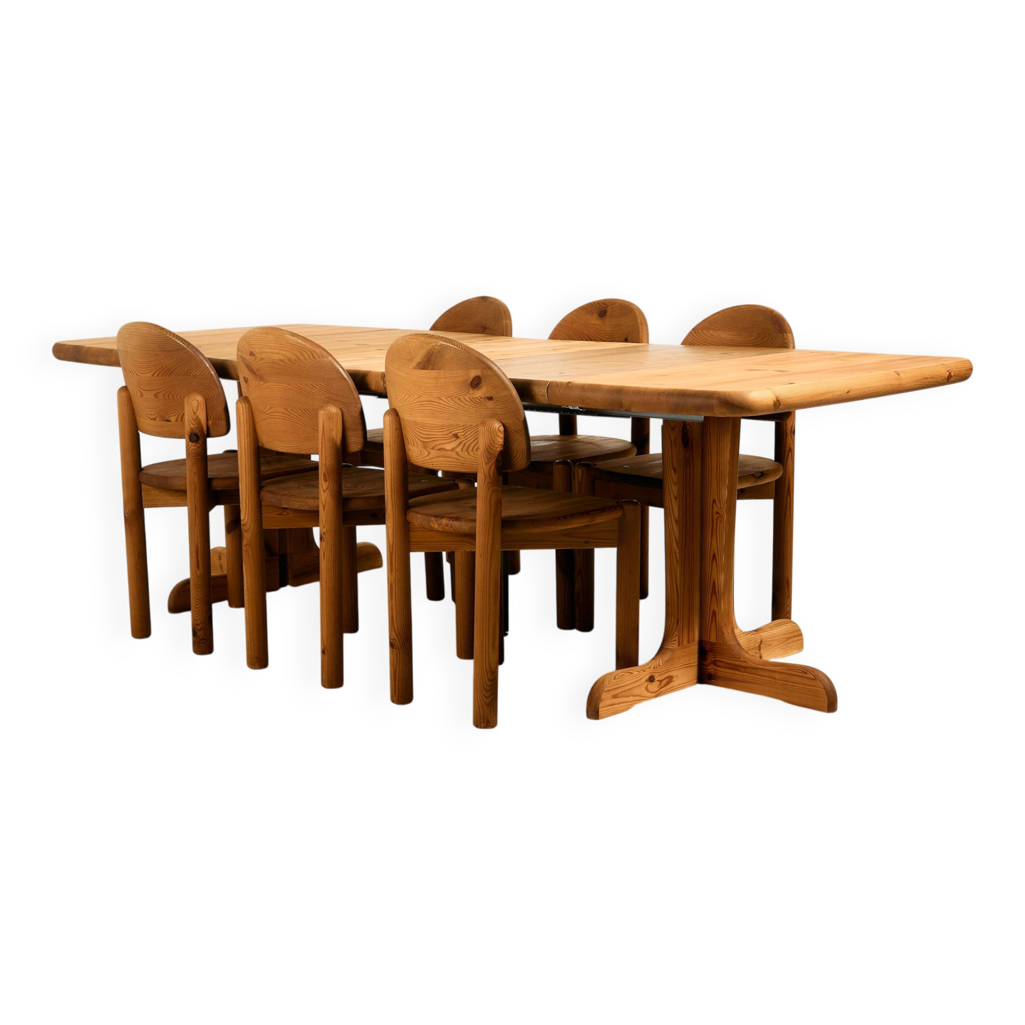 Pine dining set by Rainer Daumiller for Hirtshals Savvaerk, set of 7