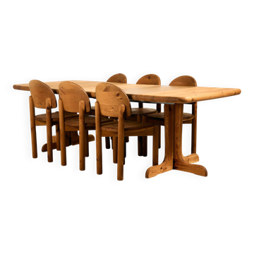 Pine dining set by Rainer Daumiller for Hirtshals Savvaerk, set of 7