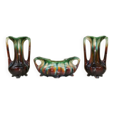 Pair of Vases + Art Nouveau Planter Slip / Faience BELGIUM