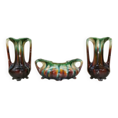 Pair of Vases + Art Nouveau Planter Slip / Faience BELGIUM