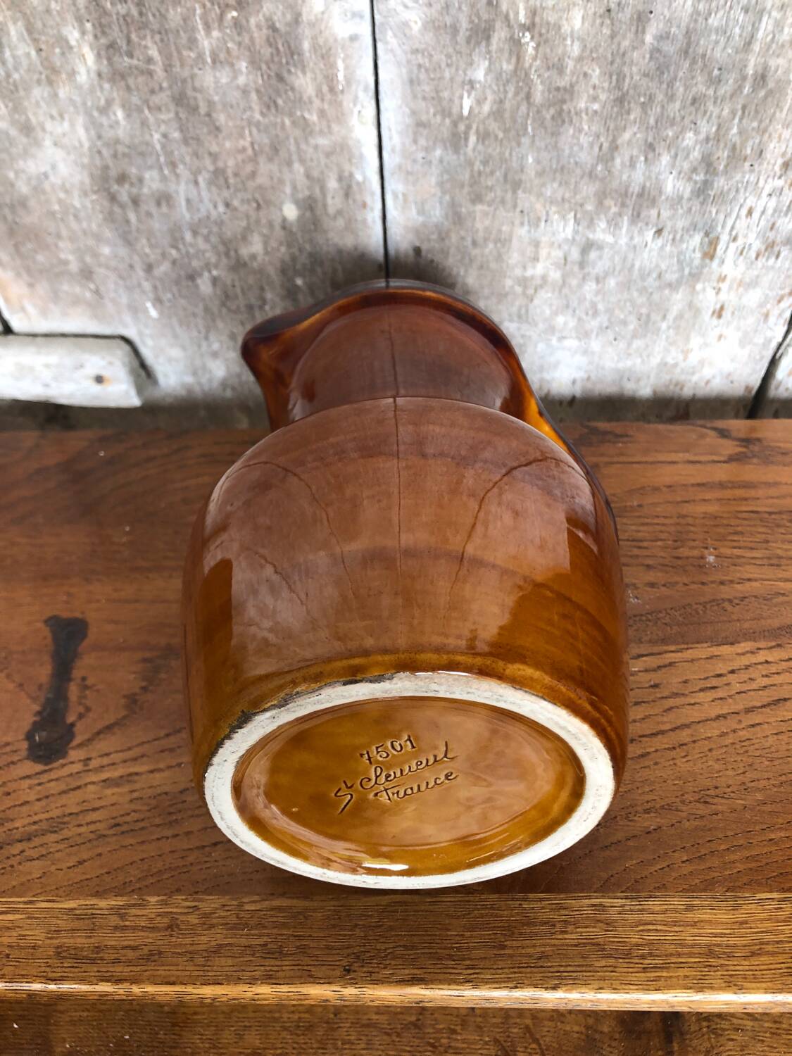 Old ST CLÉMENT vintage brown ceramic pitcher