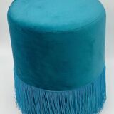 Duck blue pouf with fringes