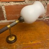 Antique Wall Lamp Torch JANSEN style Metal + White Opaline Vintage #C52