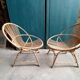 Paire de fauteuils coquille en rotin vintage 1960