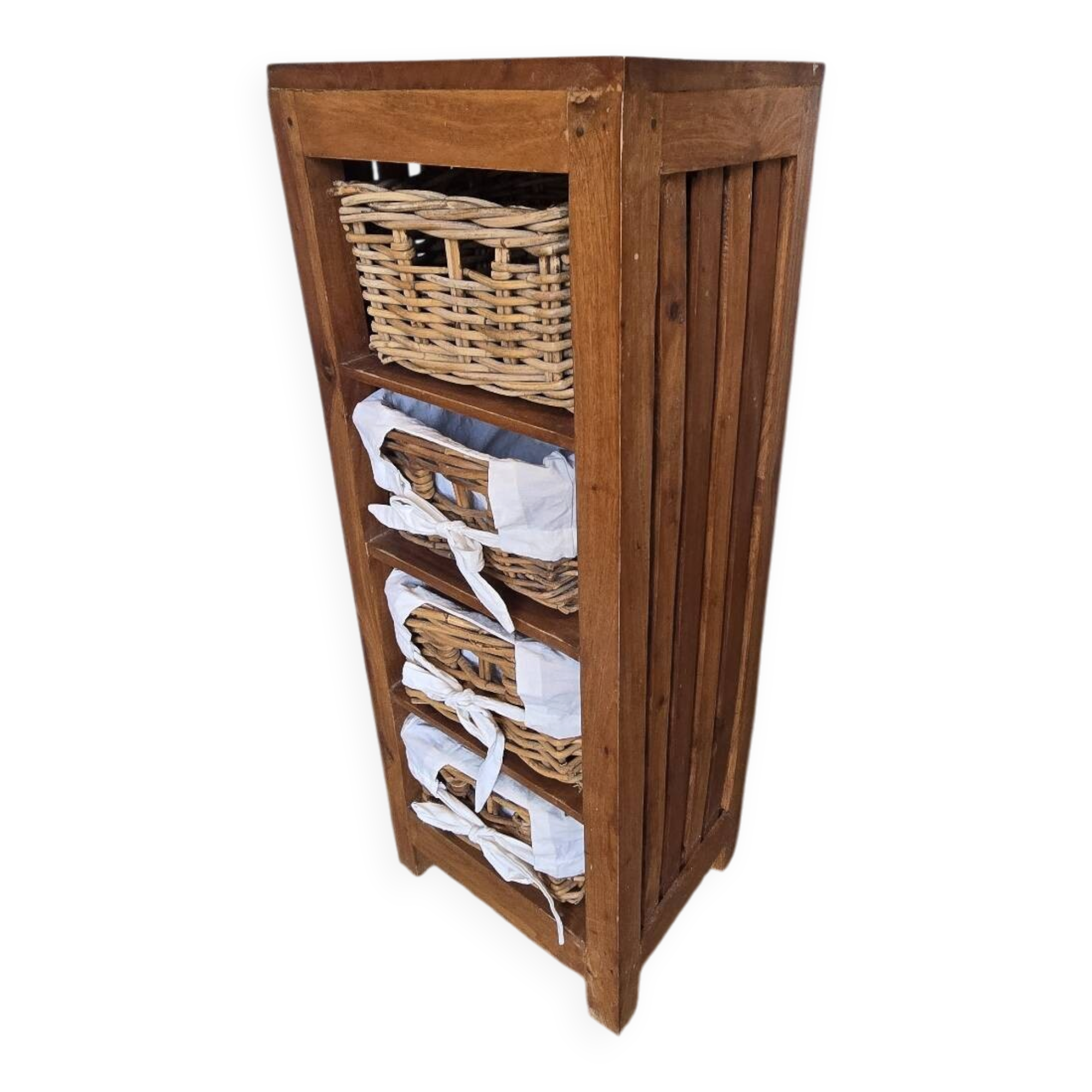 Chest of drawers / Wooden storage column with 4 wicker baskets very