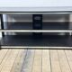 Tv hi-fi unit in black melamine and brushed aluminium, vintage 80s.