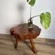 Table basse brutaliste tranche d'orme tripode 1960