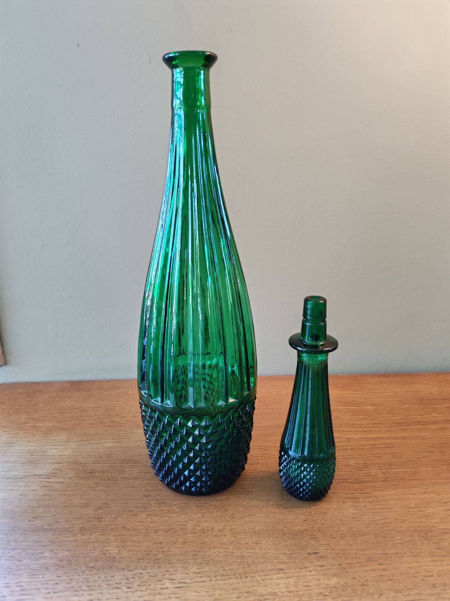 Large vintage Empoli carafe from Italy in green glass.
