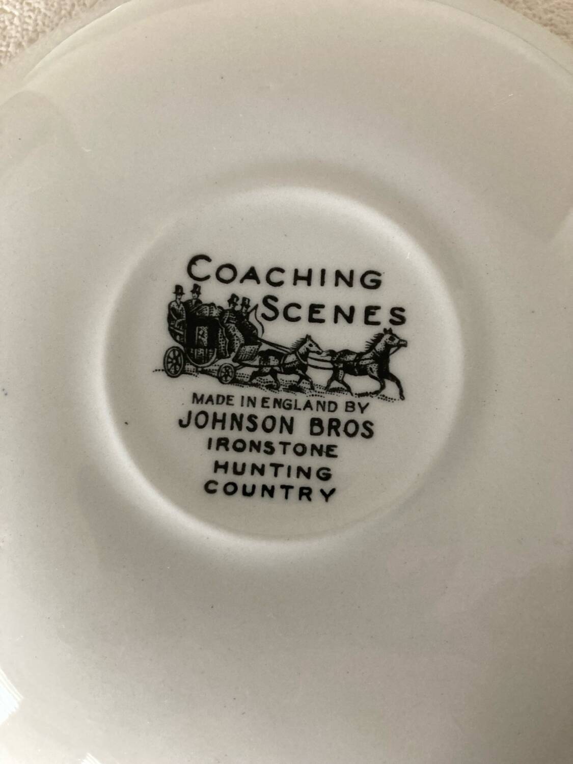 4 Coaching Scenes Blue Tea Cups and Saucers by Johnson Bros Ireston