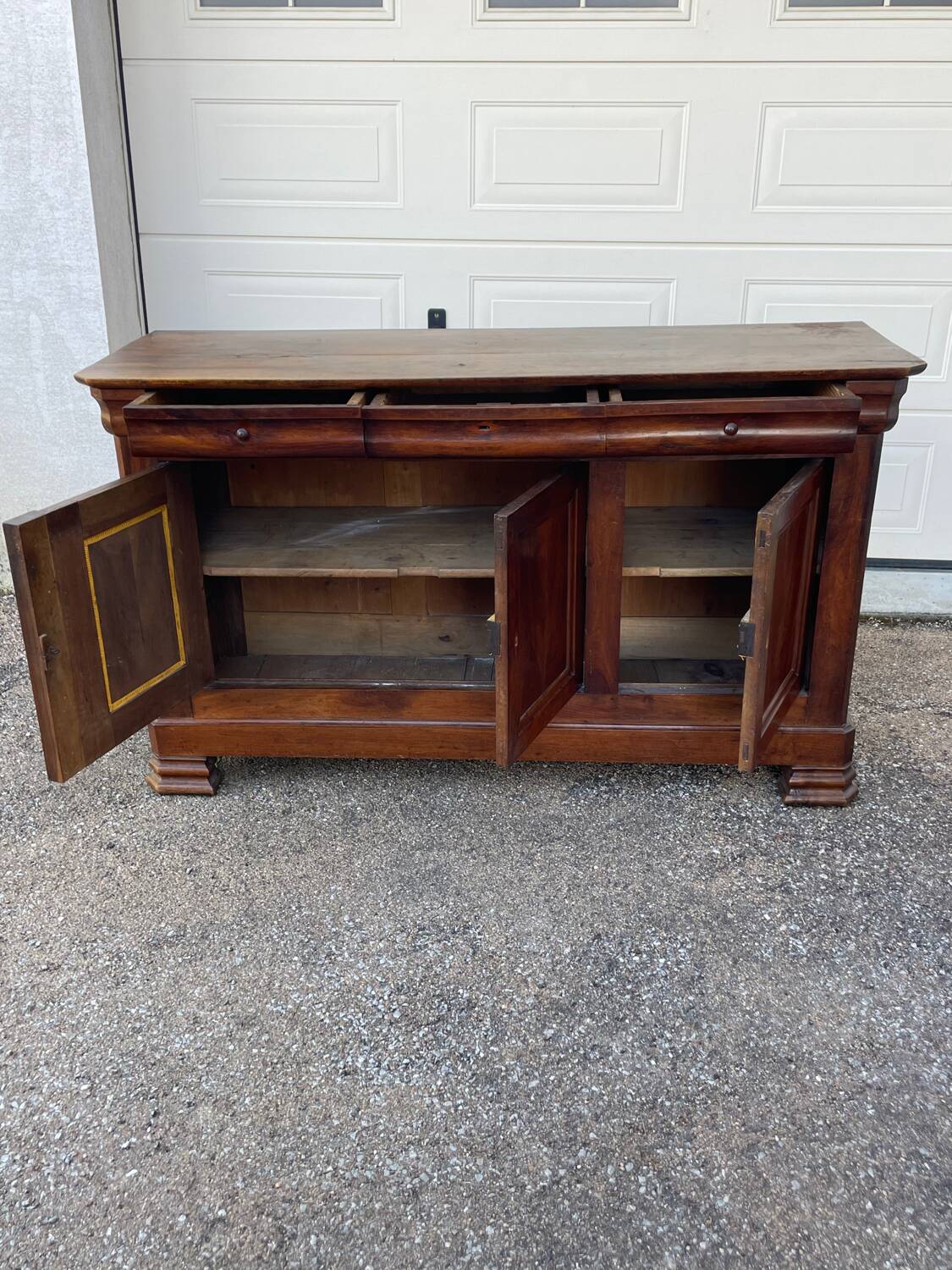 Walnut sideboard, Louis Philippe style, three doors, three shelves