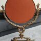 Large round psyche/tilting table mirror, louis xvi/baroque style, in polished patinated brass. 35 x 22 cm