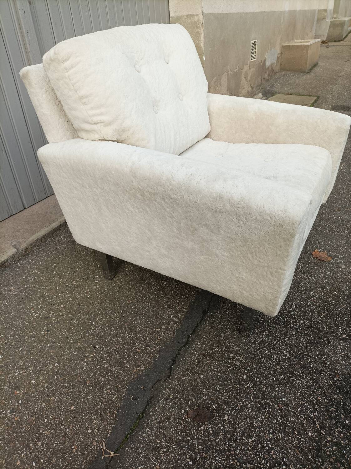 Vintage white fabric armchair
