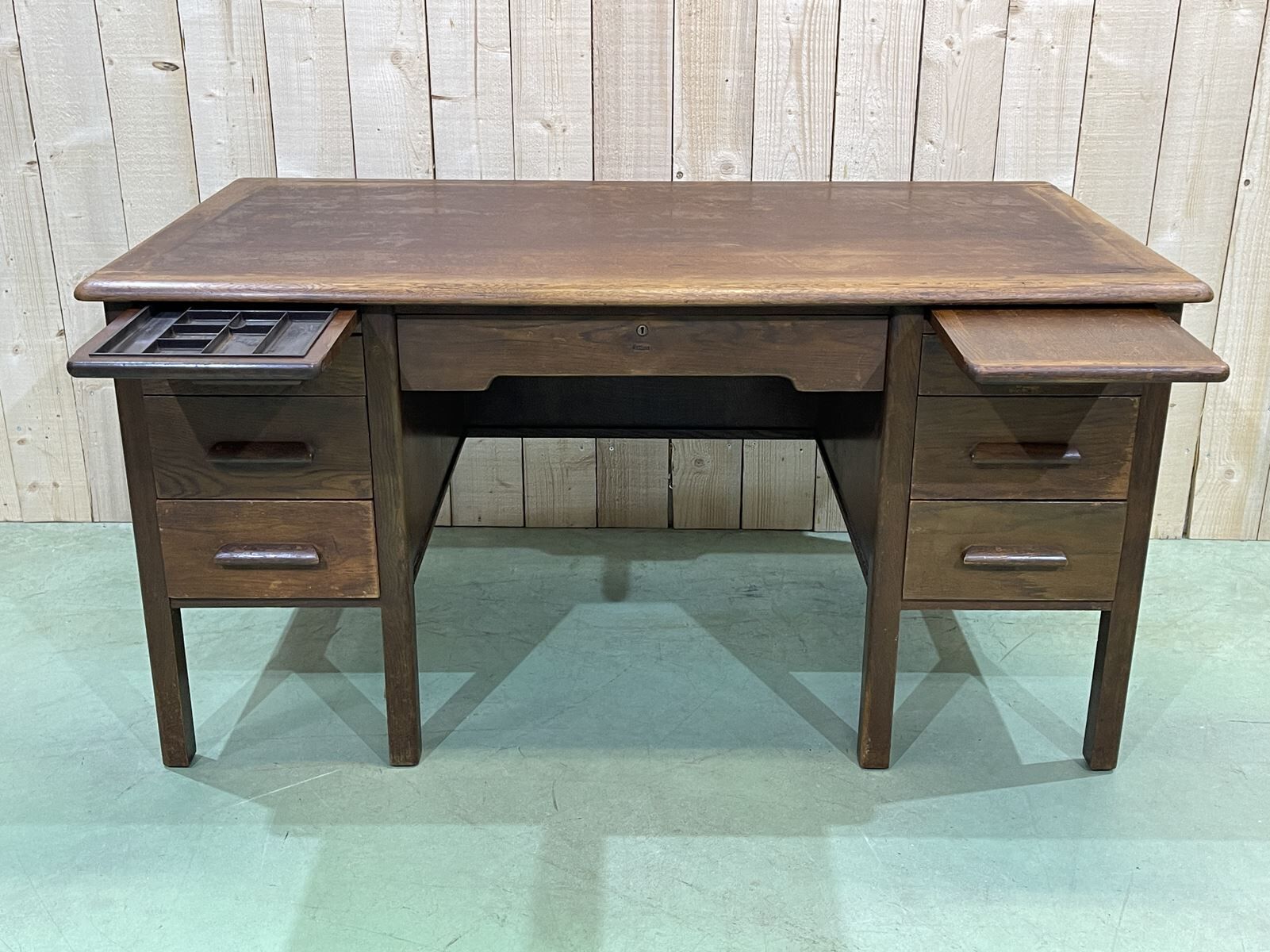 60s English flat desk in oak