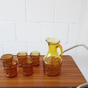 Amber glasses with carafe, italian drinking set 70s
