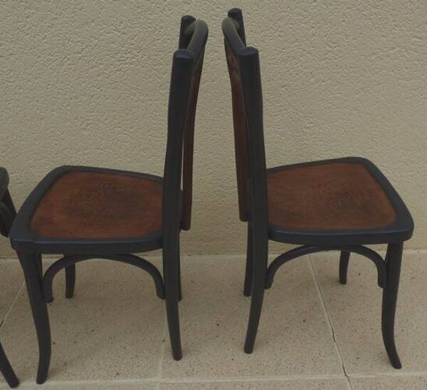 4 chaises bistrot anciennes Luterma avec assises à dessin –Totalement relookées