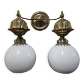 Applique ancienne double opaline — Laiton doré — Belle Époque — XIXe/X