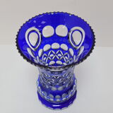 Vase bleu cobalt en cristal de plomb taillé à la main par caesar crystal bohemiae co, années 1980