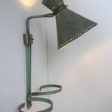 Vintage adjustable wall lamp, brass and patinated green, Italy 1950