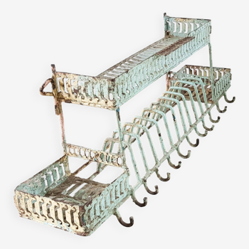 Old wall shelf - metal drainer with its original green patina