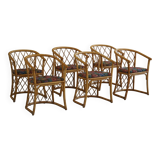 Set of 6 sculptural vintage bamboo dining chairs, modern Danish design, made in the 1960s.