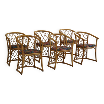 Set of 6 sculptural vintage bamboo dining chairs, modern Danish design, made in the 1960s.