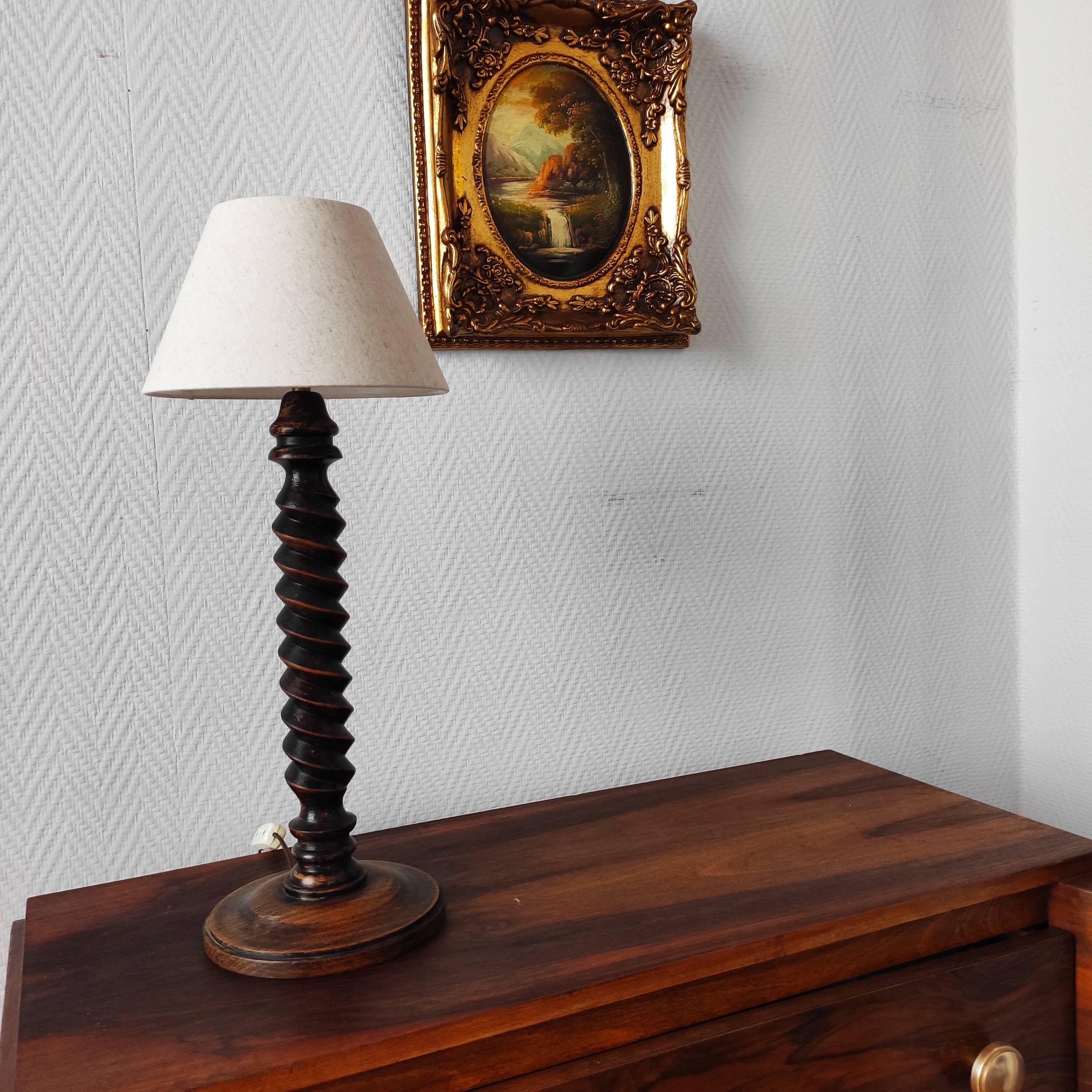 Vintage French lamp 1950/60 in turned wood