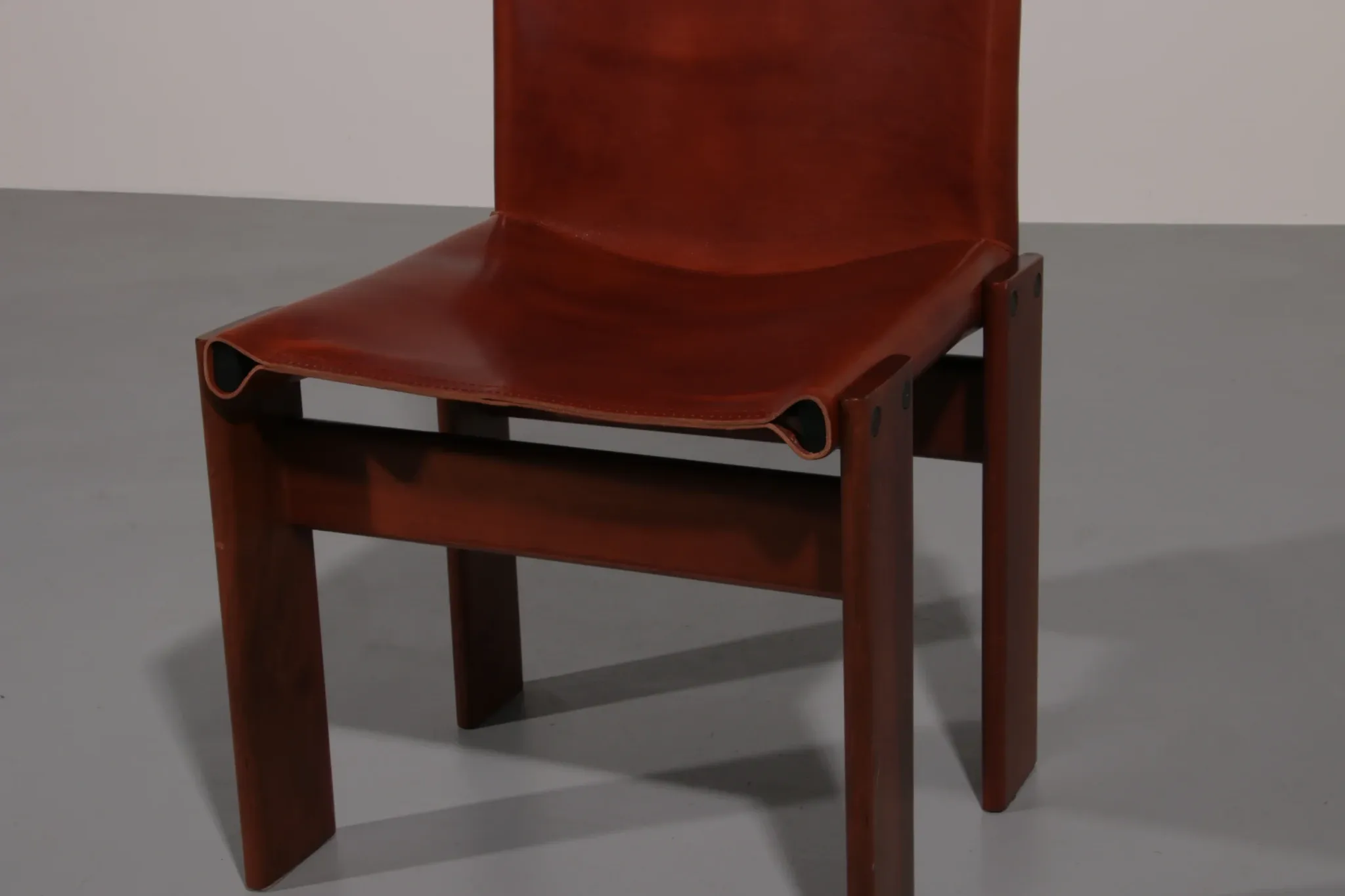 Tobia & Afra Scarpa 'Monk' chairs – walnut & cognac saddle leather