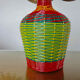 Bottle lamp in scoubidou, lampshade in rattan years 50/60