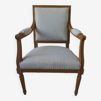 Louis XVI style armchair in medium oak waxed beech, off-white terry fabric.