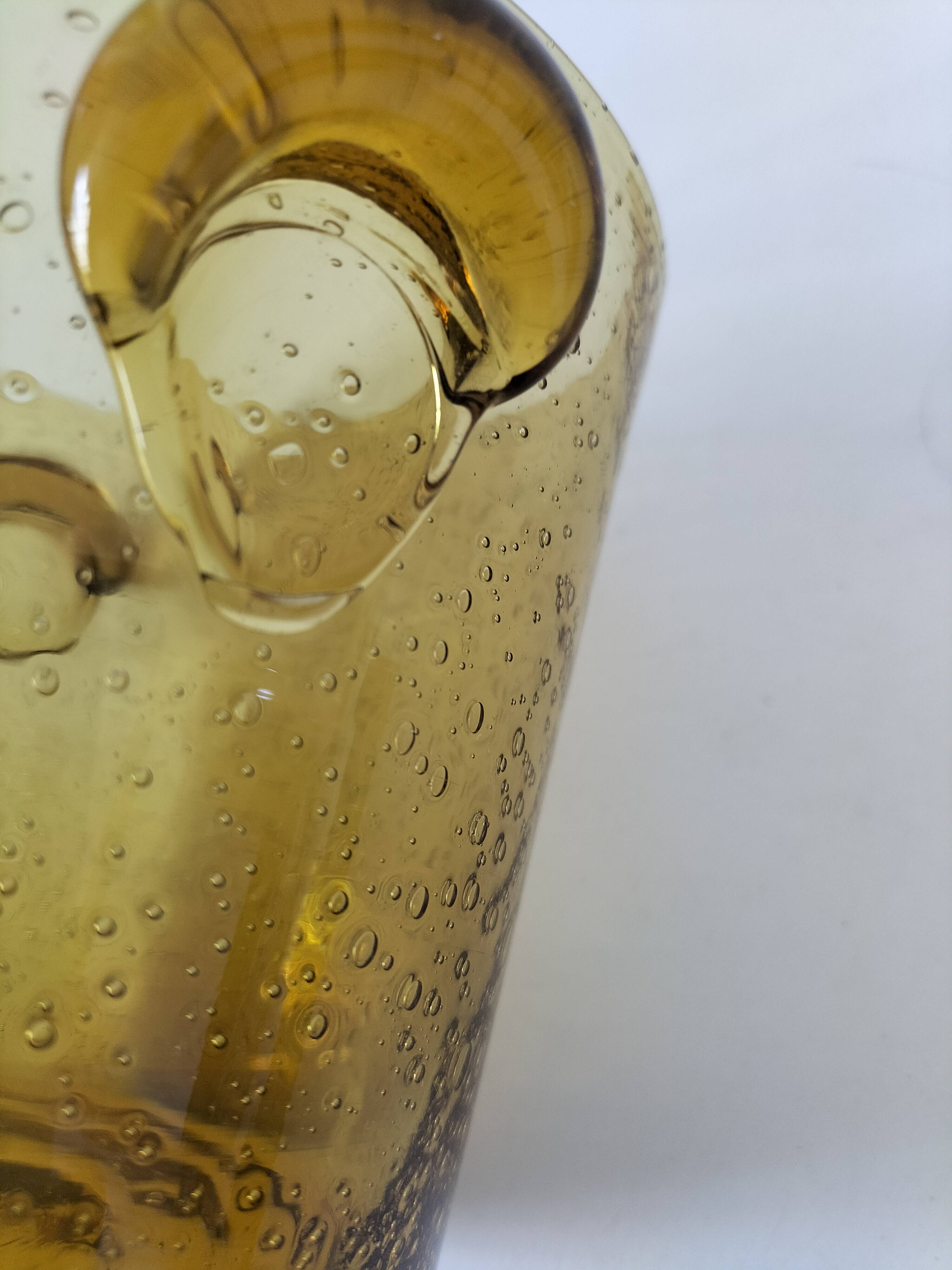 Vintage signed amber bubble blown glass ice bucket Biot
