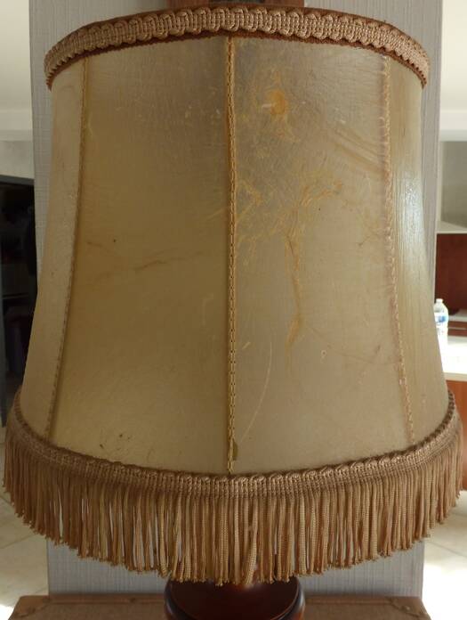 Cherry wood lamp and its leather shade
