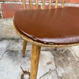 Antique baumann western chair wood + vintage brown leatherette seat
