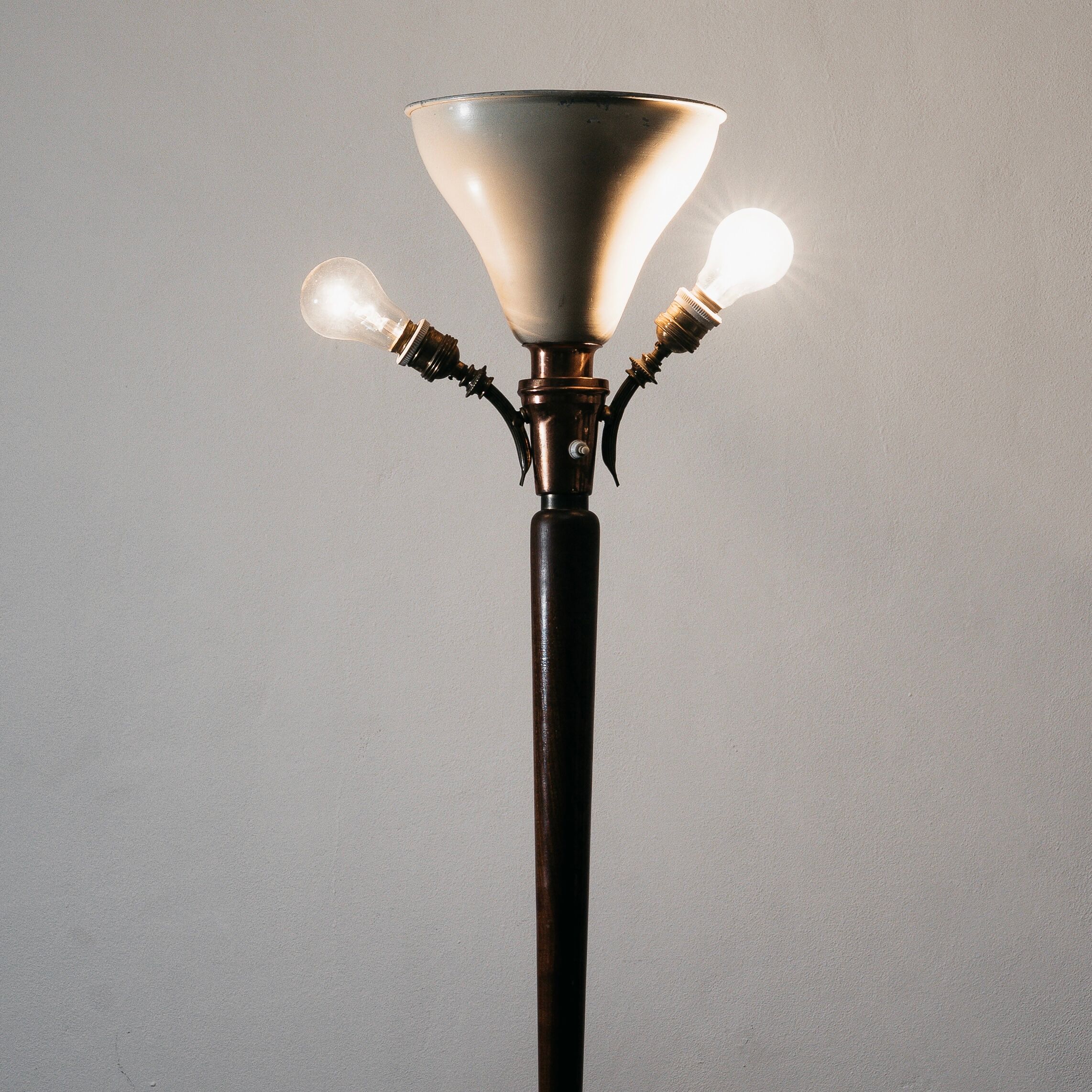 Tripod floor lamp 1950s wooden base