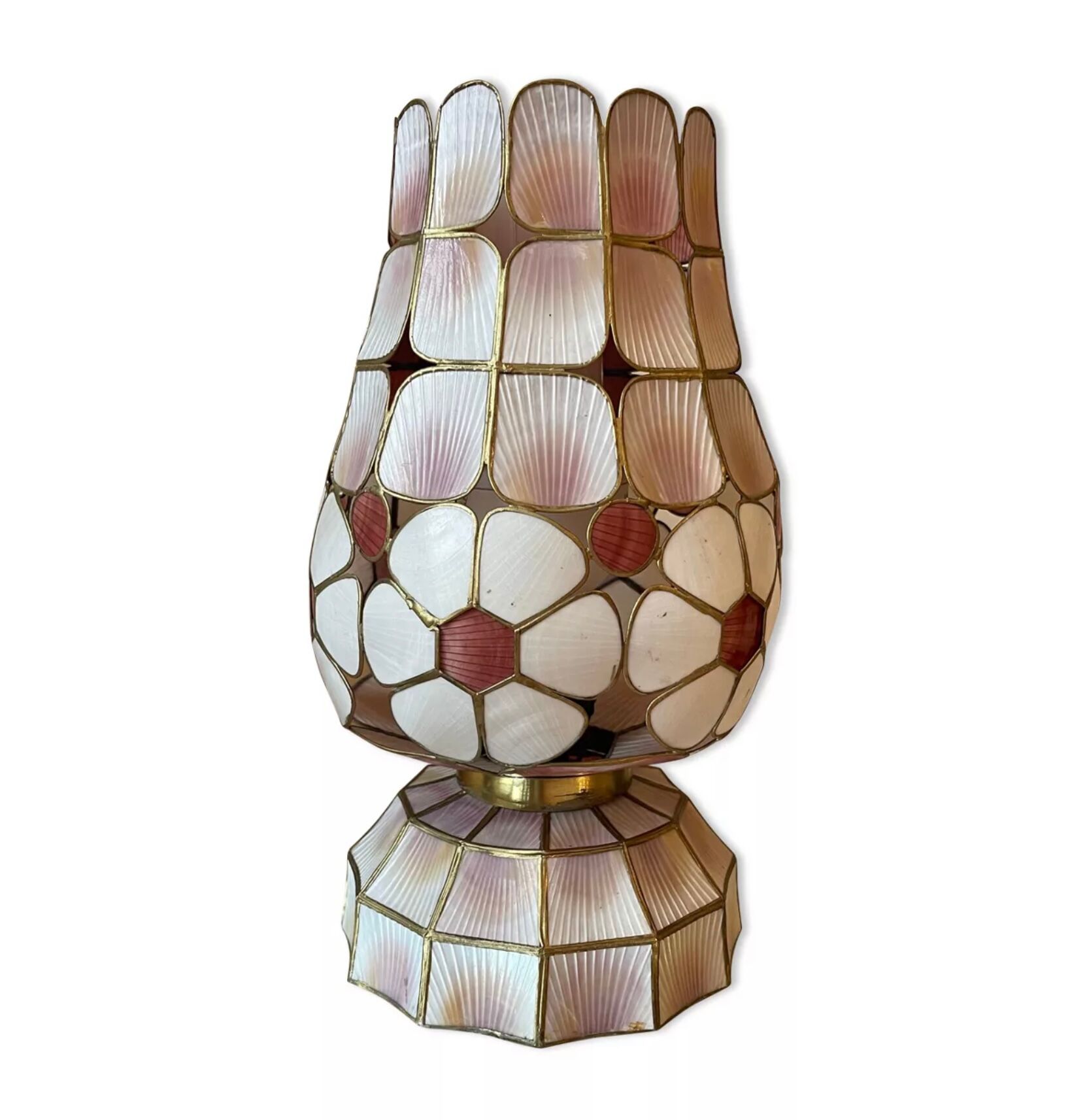 Vintage shell and brass lamp