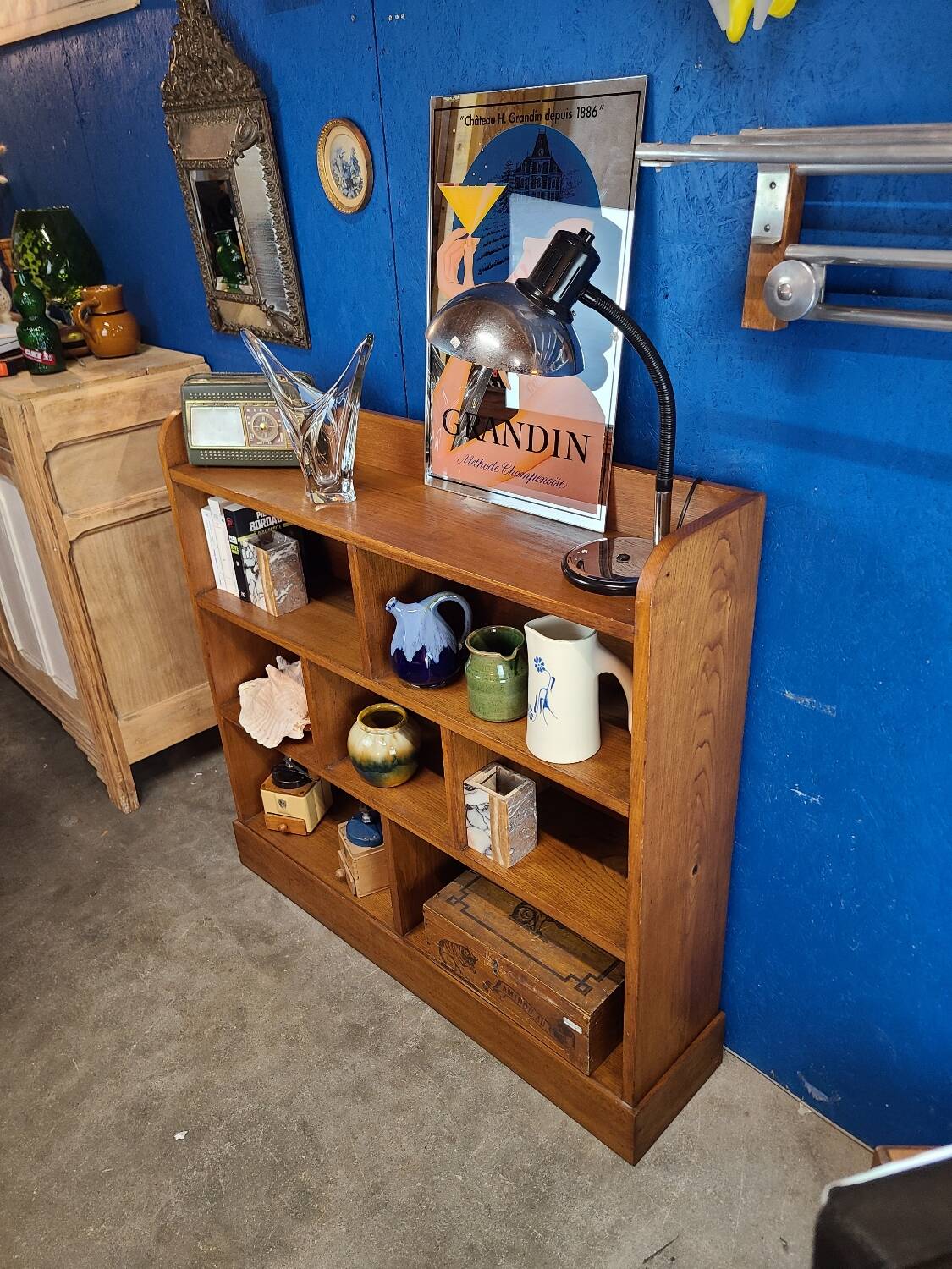 Large shelf, vintage solid oak bookcase from the 60s